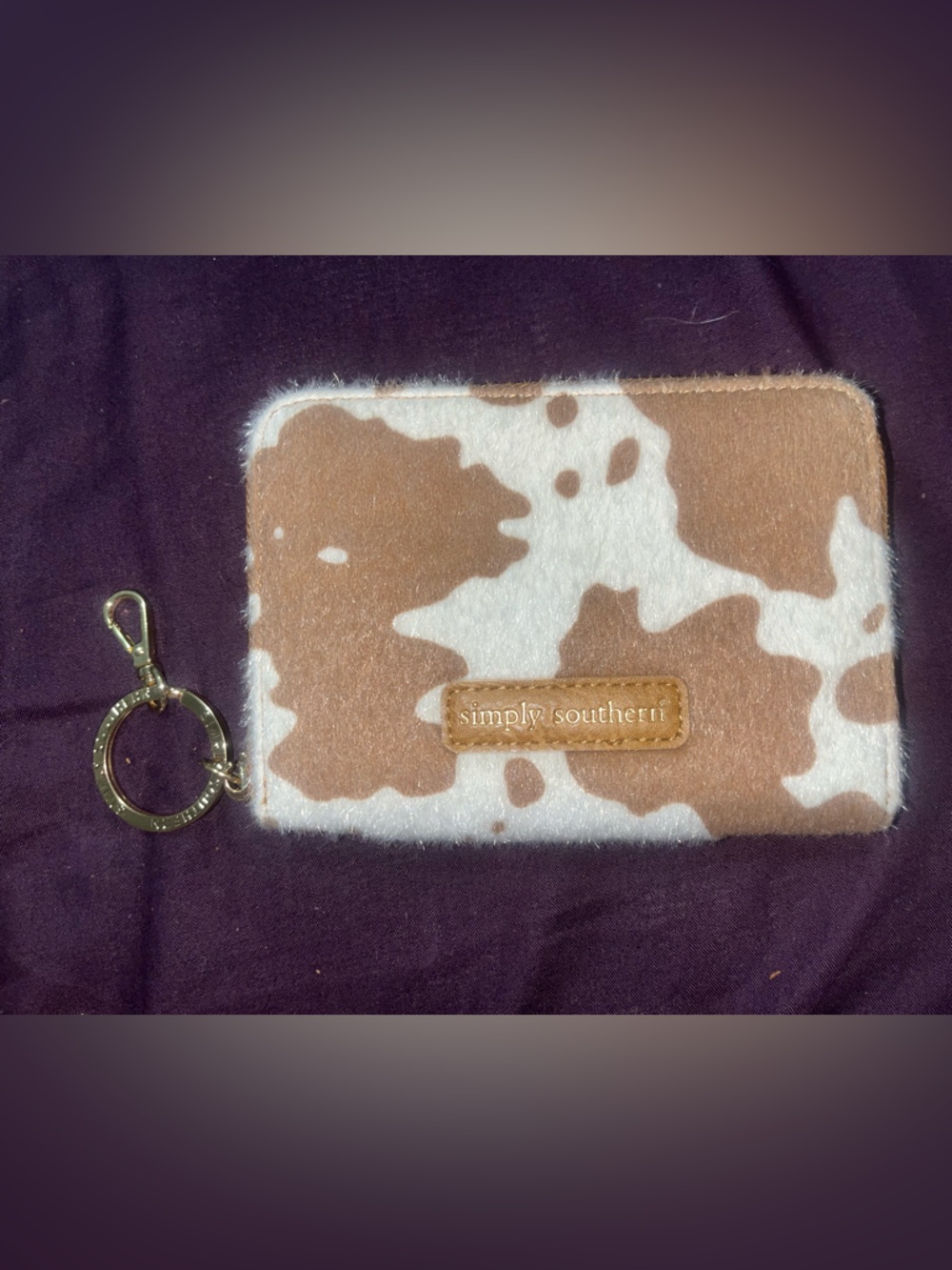 Simply Southern Cow Print Card Holder Keyring - White & Brown